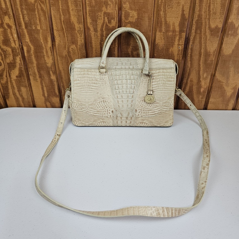 Brahmin Satchel Cream Croc Embossed Leather Melbourne Small Finley Top Handle